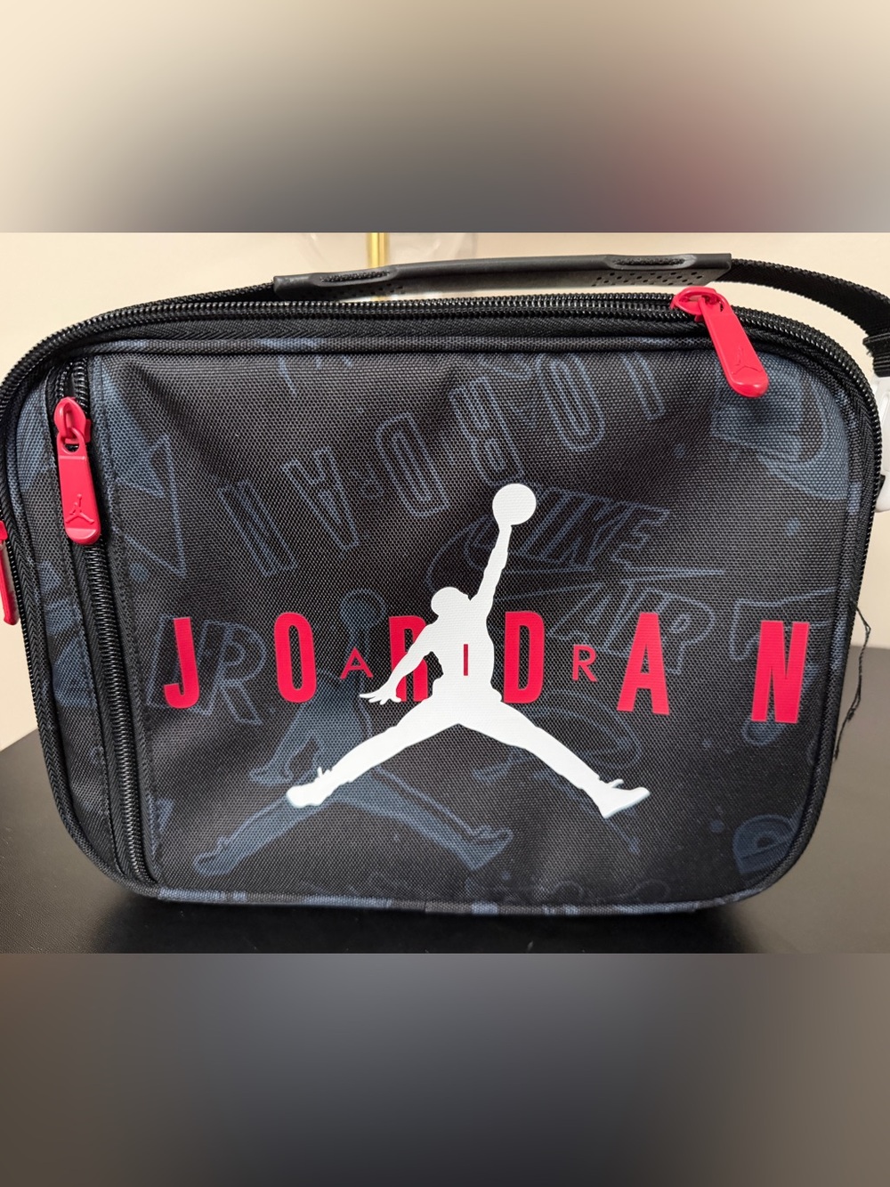 Jordan Black Lunch Tote with White Jumpman and Red Accents NWOT